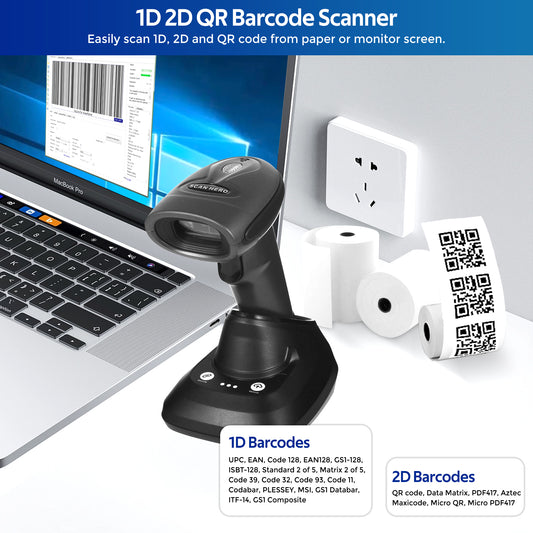 Scan Hero ST-2278 Lector de imágenes de códigos de barras inalámbrico 2D Bluetooth con base